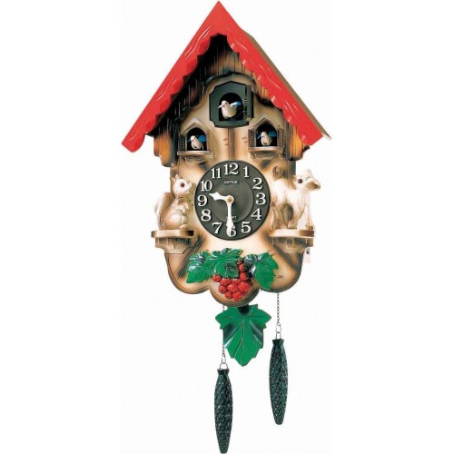 Rhythm Cuckoo Clock Auto Night Shut-Off By Sensor,Hourly Mechanical Bird Chirping,With Door,Triple Birds,Pendulum Wooden Case (31.0x53.0x16.2cm)